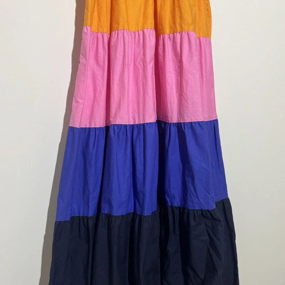 Anthropologie Farm Rio Tiered Colorblocked Maxi Dress Puff Sleeve‎ XS $230 NWT